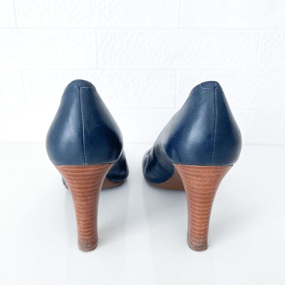 Geox Respira Womens Leather Slip On Almond Toe Pump High Heels Blue Size 39 - Picture 5 of 5